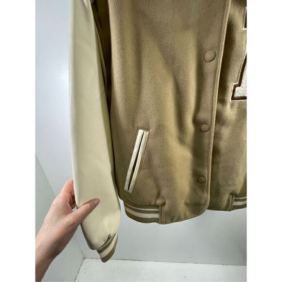 Zara NWOT Beige Contrast Varsity Bomber Jacket Size 13-14 - Picture 4 of 8